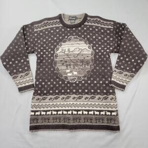 Egalite Wool Alpaca Sweater Cottagecore Landscape Farm Knit Brown Men’s Medium